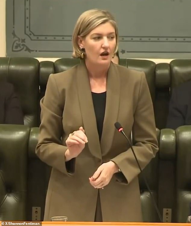 Shannon Fentiman (pictured) was told to 'close your legs' in parliament on Wednesday and appeared visibly shocked by the comment