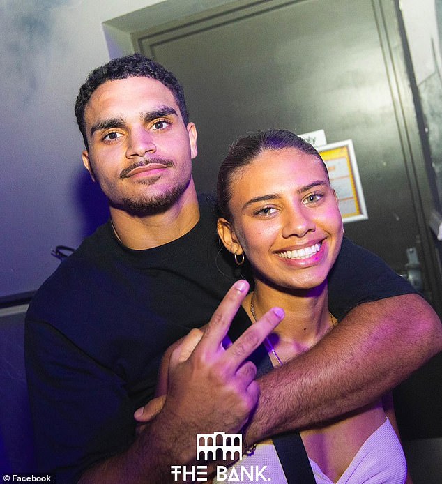 The stunner had traveled to Townsville in far north Queensland for a weekend getaway with her boyfriend and friends and was enjoying a night out at The Bank Nightclub when a photographer took a photo of the pair (pictured) which went viral