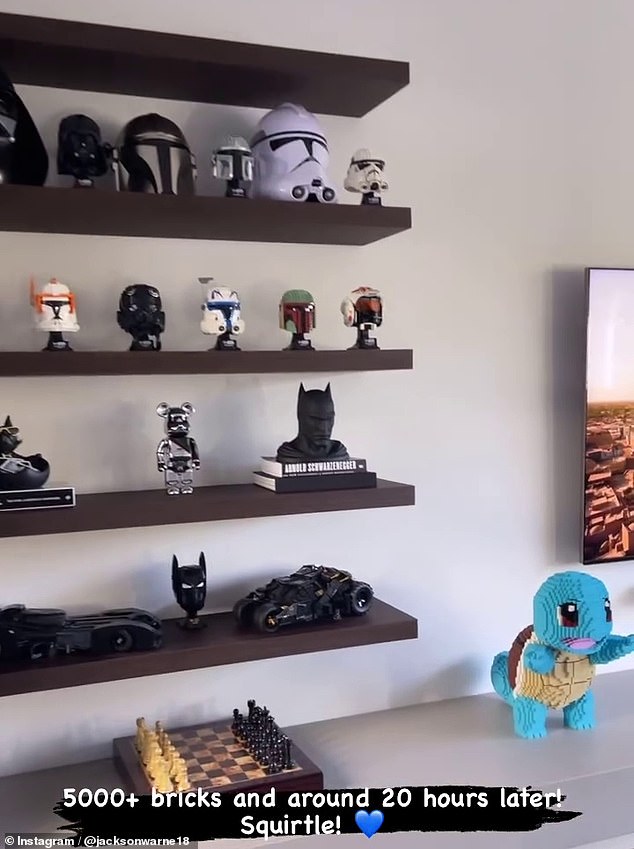 The son of late cricketer Shane Warne posted a clip on Instagram revealing his lavishly completed Lego collection, which is worth thousands of dollars