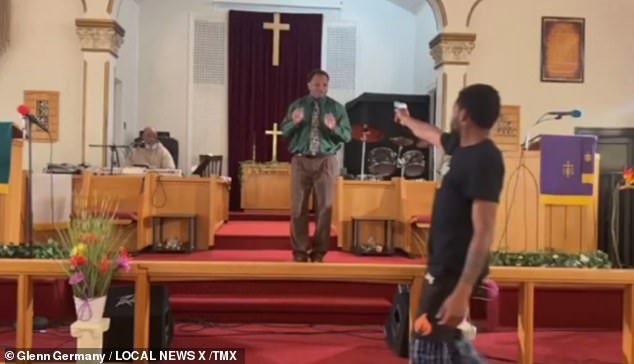 Polite was charged after he entered the church on Sunday and tried to shoot Pastor Glenn Germany as he gave his weekly sermon at Jesus' Dwelling Place Church