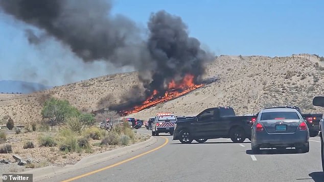 Emergency responders respond to a military aircraft crash near Albuquerque International Airport on Tuesday, May 28, 2024