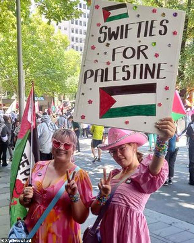 Taylor Swift fans attended a sold-out era show with pro-Palestine placards and flags