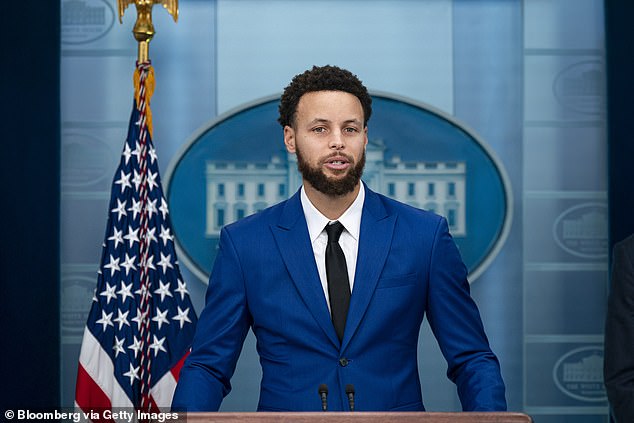Warriors star Stephen Curry speaks during a White House press conference in January 2023