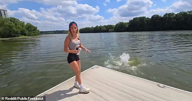 The cruel stunt, filmed by Reynolds' streamer friends and later shared on Reddit, shows the influencer encouraging the woman to jump into a lake before mocking her