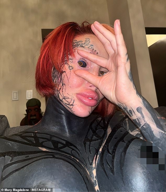 Social media star Mary Magdalene, 32, revealed her eye-popping ink on Instagram this week after getting her eyeball tattooed