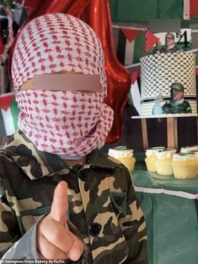 Oven Bakery by Fufu deleted its social media accounts on Tuesday after sharing photos of a four-year-old's Hamas cake (pictured)