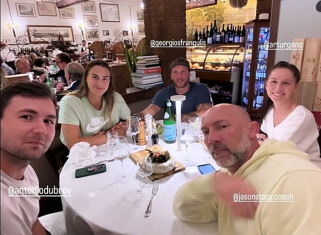 Aryna Sabalenka shared a photo from a dinner date with her team, where she was seen holding hands with entrepreneur and Haas F1 team sponsor Georgios Frangulis