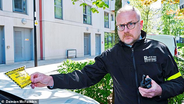 On patrol: our writer Toby Walne (pictured) spent a day with a traffic warden through the streets of Stratford