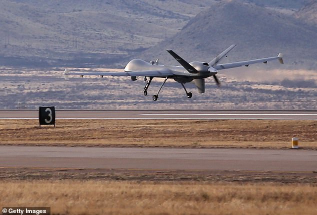 An MQ-9 predator drone (pictured) was tracking Masto's movements in the fields surrounding his home in the rural town of Qorqanya when a Hellfire missile was fired in his direction