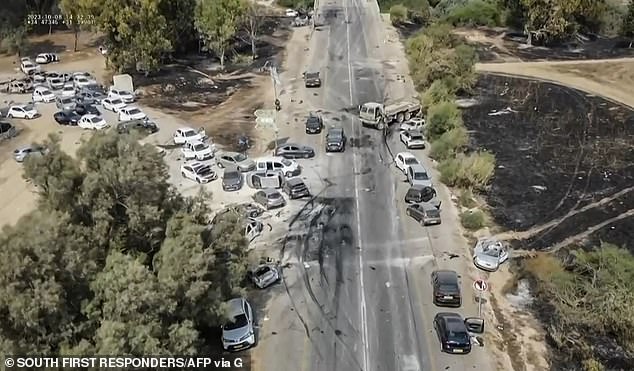 The aftermath of an attack on the Supernova music festival by Palestinian militants on October 7