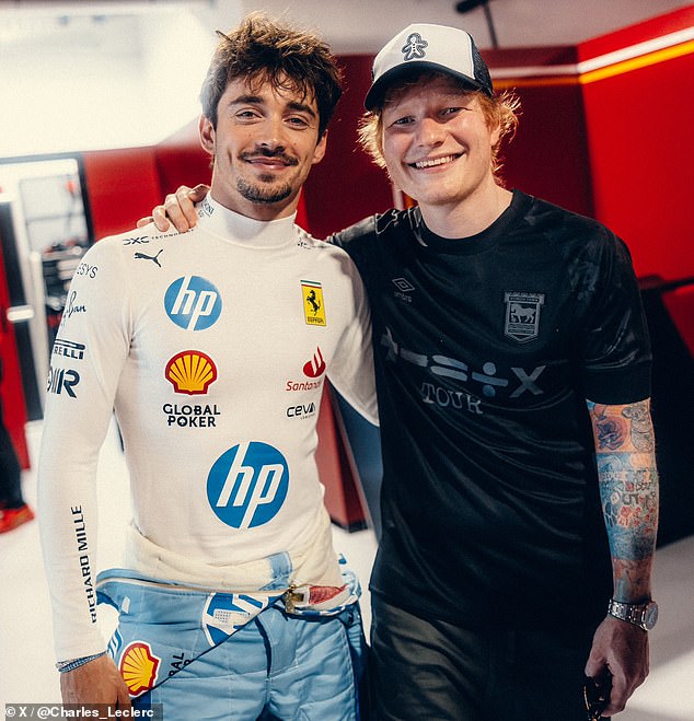 Ed Sheeran and Ferrari driver Charles LeClerc briefly posed before Sunday's race in Miami