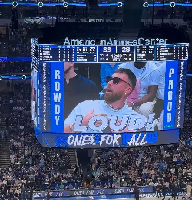 Travis Kelce looked shocked as Dallas Mavericks fans booed him during an NBA playoff game
