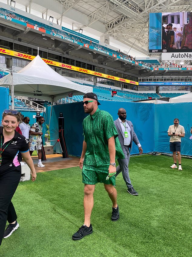 Travis Kelce jets into the Miami Grand Prix after day