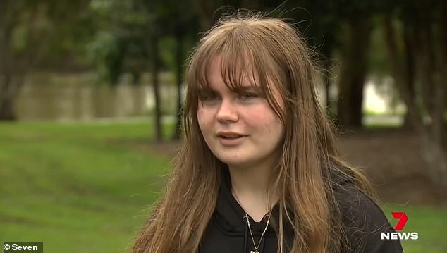 Schoolgirl Indianna Seiler (pictured) has been hailed as a hero for helping a woman who was viciously attacked by a wild dog, saying she was 'terrified' when she stepped in to help