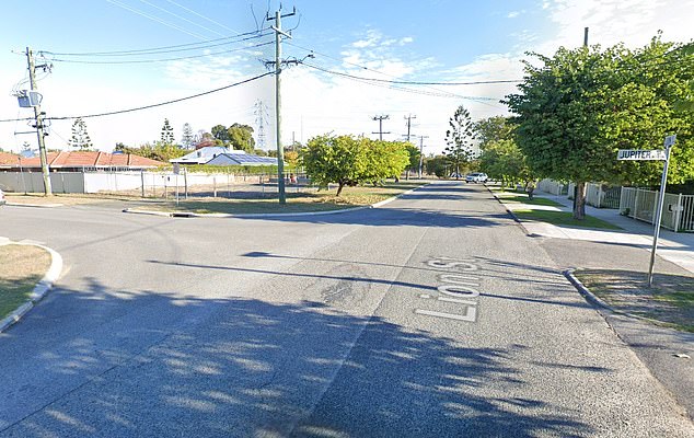 A cyclist, 48, died after being hit by a car at the intersection of Lion Street and Jupiter Street in Carlisle, Perth, at 1.45pm on Friday (pictured)