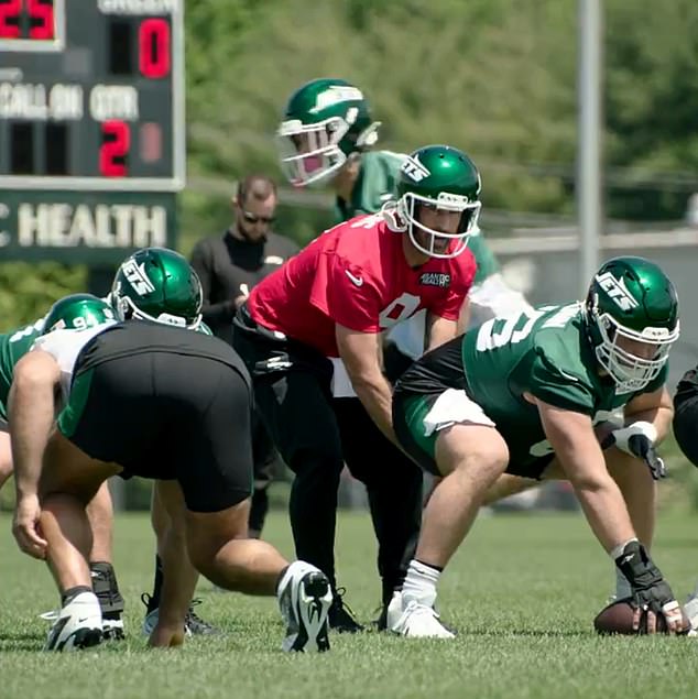 Quarterback Aaron Rodgers was back in practice for OTAs with the New York Jets on Monday