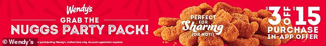 An ad from Wendy's promoting their newest limited-time menu item, the Nuggs Party Pack