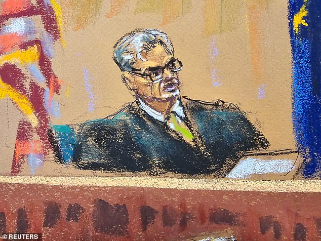 A sketch of Judge Juan Merchan during the hush money trial.  Conviction of Donald Trump is discretionary