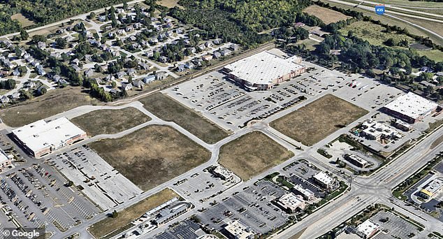 Open, lush green areas around the Plaza at the city's Speedway outdoor shopping center have been converted into 'farms'