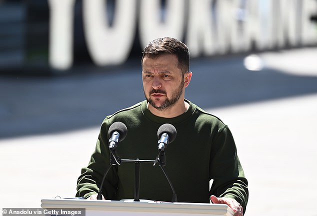 Ukrainian President Volodymyr Zelensky delivers a speech in Kiev, Ukraine, on April 29, 2024