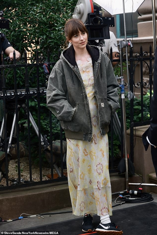 Johnson was seen on set as she prepared to film an additional scene for the movie