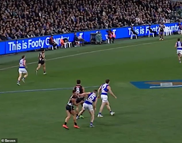 It followed an off-the-ball incident involving Western Bulldogs defender Taylor Duryea (pictured) at Marvel Stadium on Friday evening