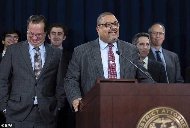 Manhattan District Attorney Alvin Bragg responds during a press conference after former US President Donald Trump was found guilty of all 34 charges in his criminal trial