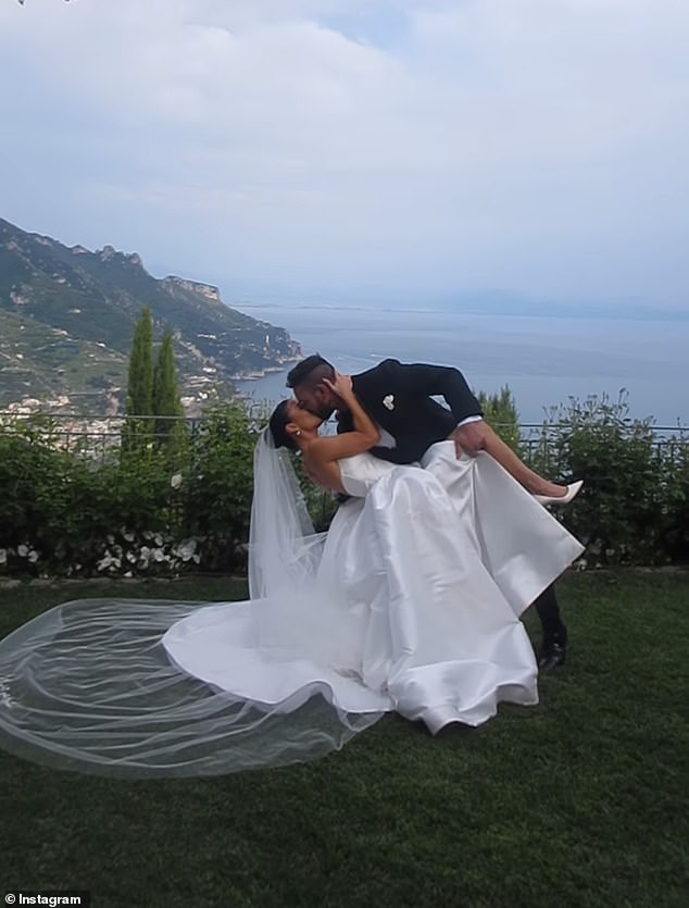 Rachel (left) married her partner Tobi Pearce (right) last month in a picture-perfect ceremony in a secluded garden in Ravello on the Amalfi Coast