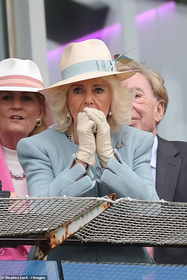 Camilla watched as the race unfolded, with Treasure initially starting strong