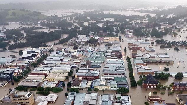 LISMORE, AUSTRALIA - NewsWire photos FEBRUARY 28, 2022: An aerial view of Lismore in northern NSW shows extensive flooding as the region experiences its worst flooding in a century.  Image: NCA NewsWire