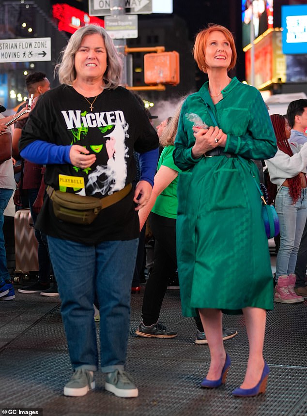 For the shoot, O'Donnell wore a graphic T-shirt depicting the critically acclaimed Broadway play Wicked