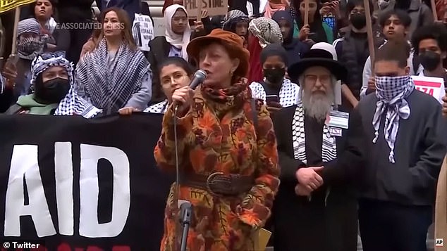 Susan Sarandon is seen at a pro-Palestine rally in New York City in November.  She attended another this weekend, where she sang 