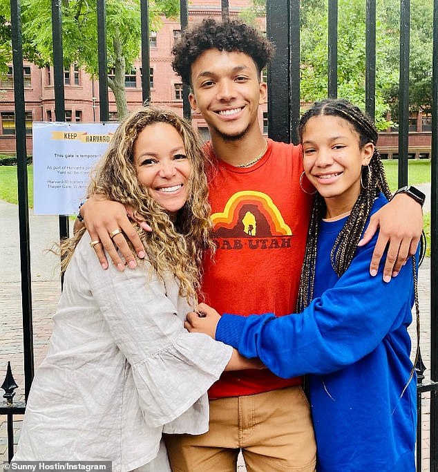 Sunny pictured with her son Gabriel, who attends Harvard, and her daughter Paloma