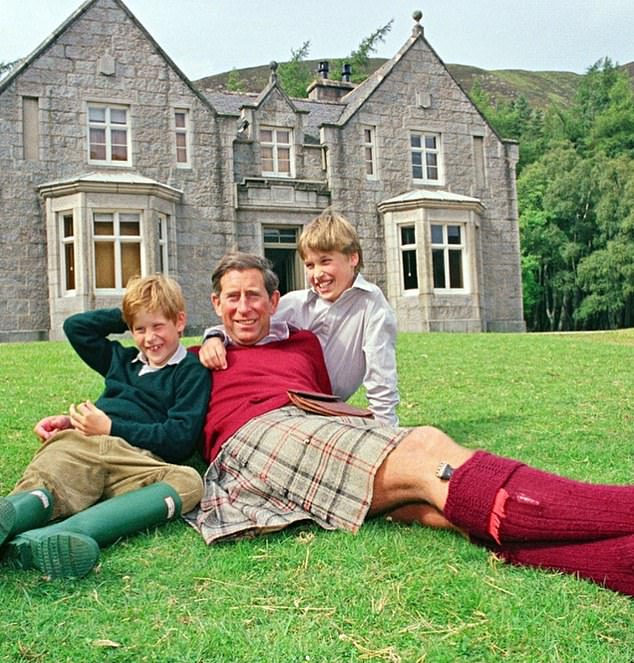 Prince William and Prince Harry with their father at Birkhall in June 1994. The image was posted by King Charles to mark Father's Day in 2022