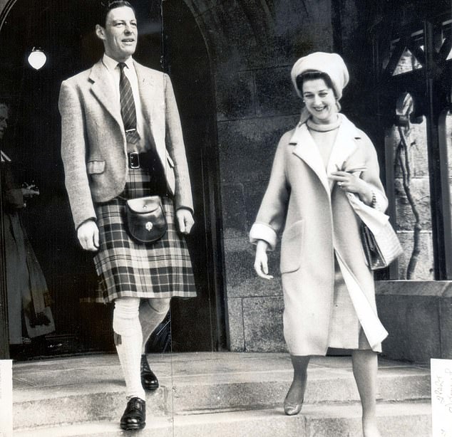 Princess Alexandra with her husband Angus Ogilvy, as they leave Crathie Church near Balmoral on their honeymoon at Birkhall, in 1963