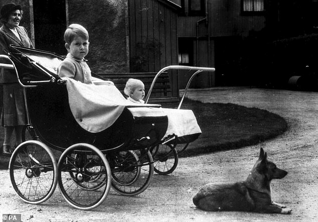 Prince Charles and his sister Princess Anne sin in prams at Birkhall in 1951