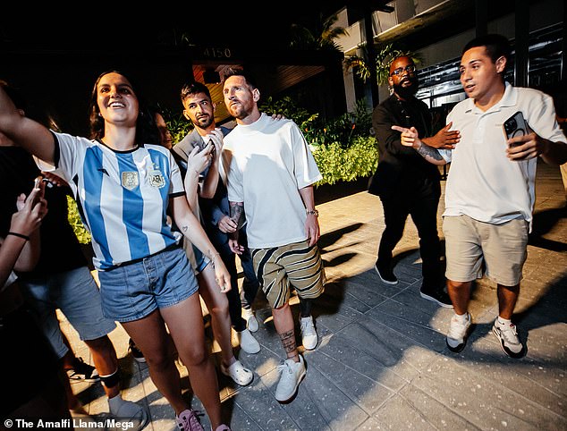 Messi was stopped by fans for photos as the Inter Miami star arrived for the family dinner