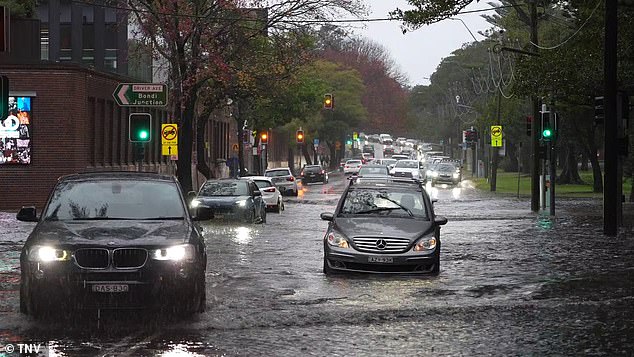 Roads were flooded near the Entertainment Quarter in Sydney's Moore Park on Saturday