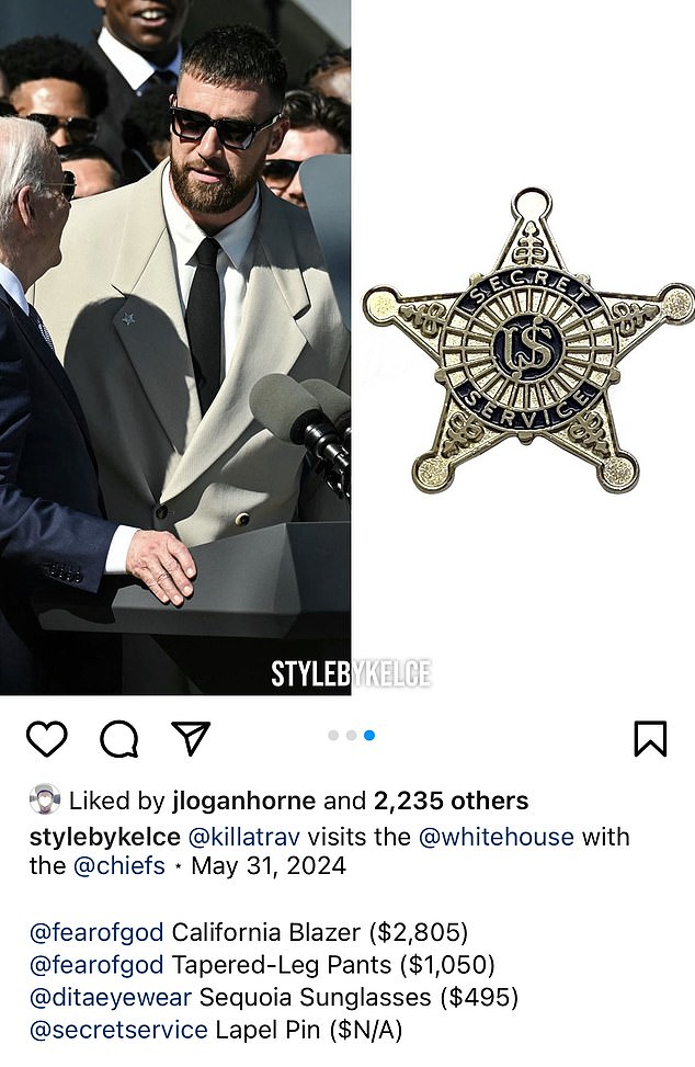 Kelce's badge was also noticed by the Instagram account 'Style by Kelce'