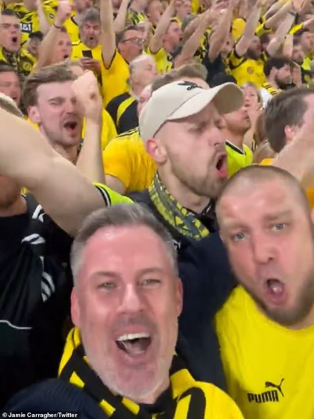 Carragher enjoyed a boozy night out at the 'Yellow Wall' before their semi-final win over PSG