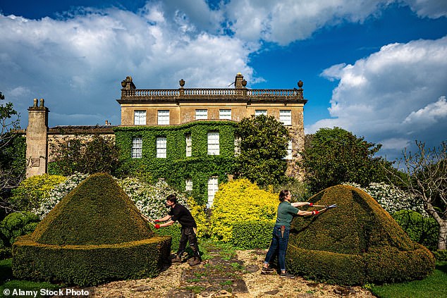 Gardeners tend topiary shrubs at the private home of King Charles III and Queen Camilla in the gardens at Highgrove, Gloucestershire, ahead of World Topiary Day on May 12