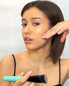 Using your hand as a guide, hold it flat against your face from the top of your ear and point your fingers towards your lips - this shows where to place the contour product with your brush