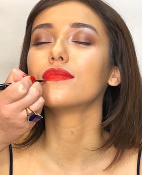 You can line your lips with the sharper side of a flat lip brush, going just slightly over the line of your cupid's bow and lower lip.