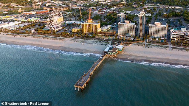 Aerial view of Myrtle Beach, South Carolina, during sunrise