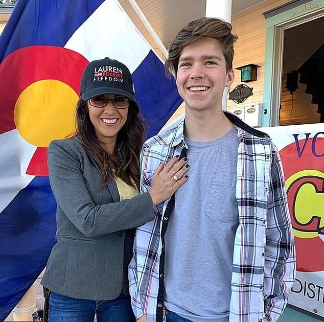 Boebert's son Tyler, right, was recently charged with 22 crimes, including five felonies, related to property theft in the Rifle, Colorado, area