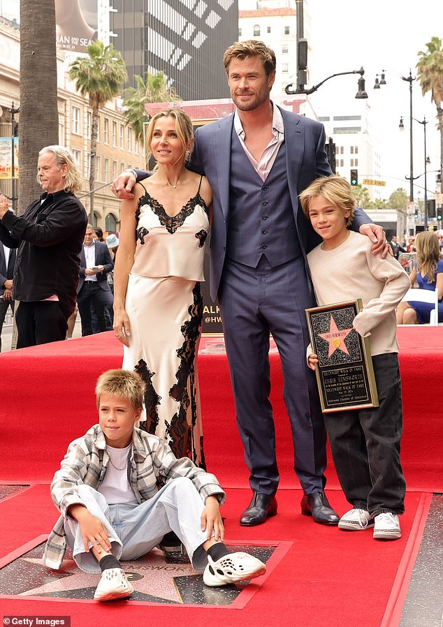 In March 2014, their family expanded with the birth of twins, Sasha and Tristan.  All pictured attending the Hollywood Walk of Fame star ceremony honoring Chris