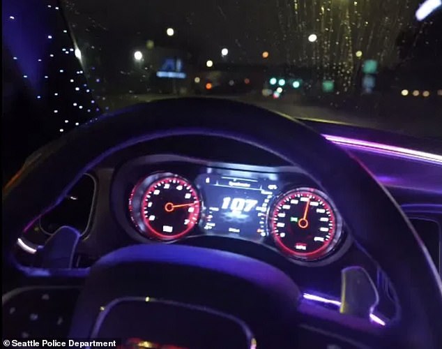 He drives his Dodge Charger Hellcat through Seattle at speeds of up to 105 mph