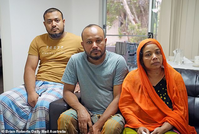 The traumatized family of Arnima Hayat, uncle Abu Saleh (left), father Abu Hayat and mother Mahafuzah (right), said their daughter enjoyed studying and had become a real 'Aussie girl'