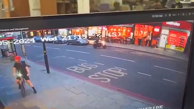 Shocking CCTV footage shows the moment a hitman on a stolen motorbike attacks three men outside a Turkish restaurant