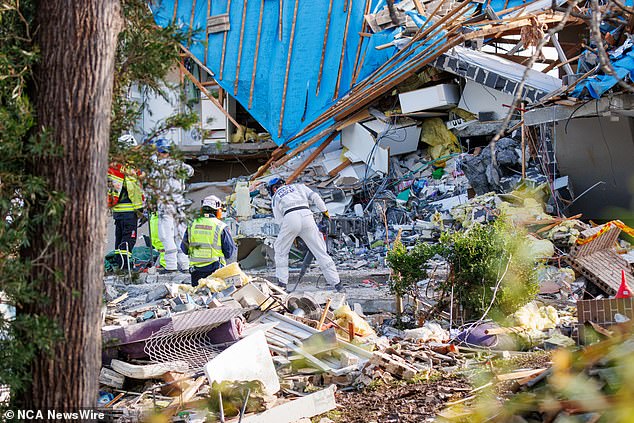 Rescuers have stepped up the desperate search for Ms Mhey, who is feared trapped under rubble after the explosion at Whalan, in Sydney's west, which decimated the residential complex (pictured)